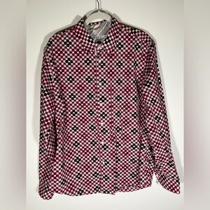 Mr. Turk Palm Springs California pink white maroon button down retro shirt XL
